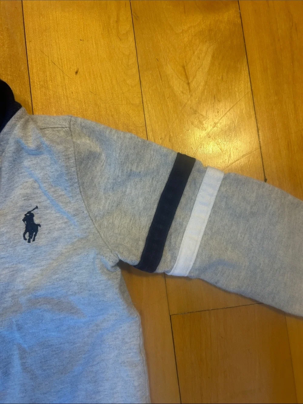 Ralph Lauren Light Gray Footed One-Piece with Navy Trim